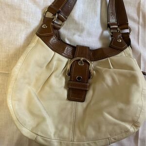 Coach Cream and Brown Leather Hobo Bag